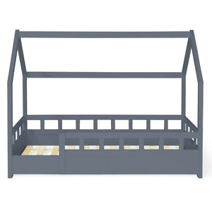 Lit cabane gris avec barrière