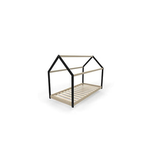 Lit cabane couleur noir et bois avec sommier