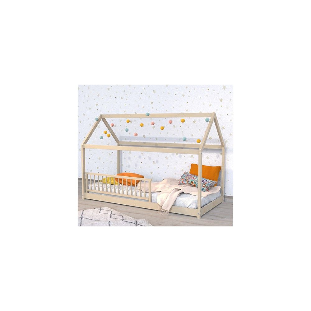 Lit cabane Montessori avec barrière + sommier