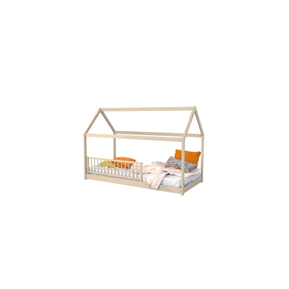 Lit cabane Montessori avec barrière + sommier
