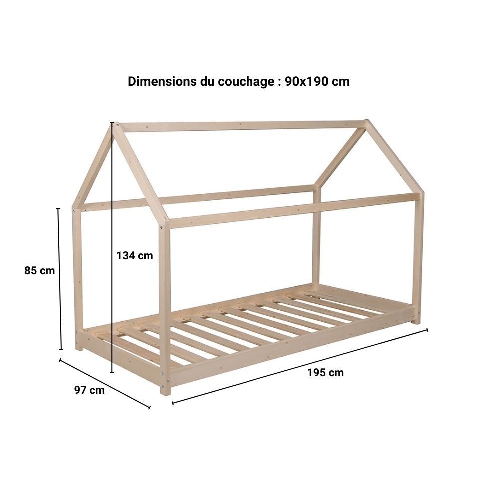 Lit cabane Montessori avec barrière + sommier