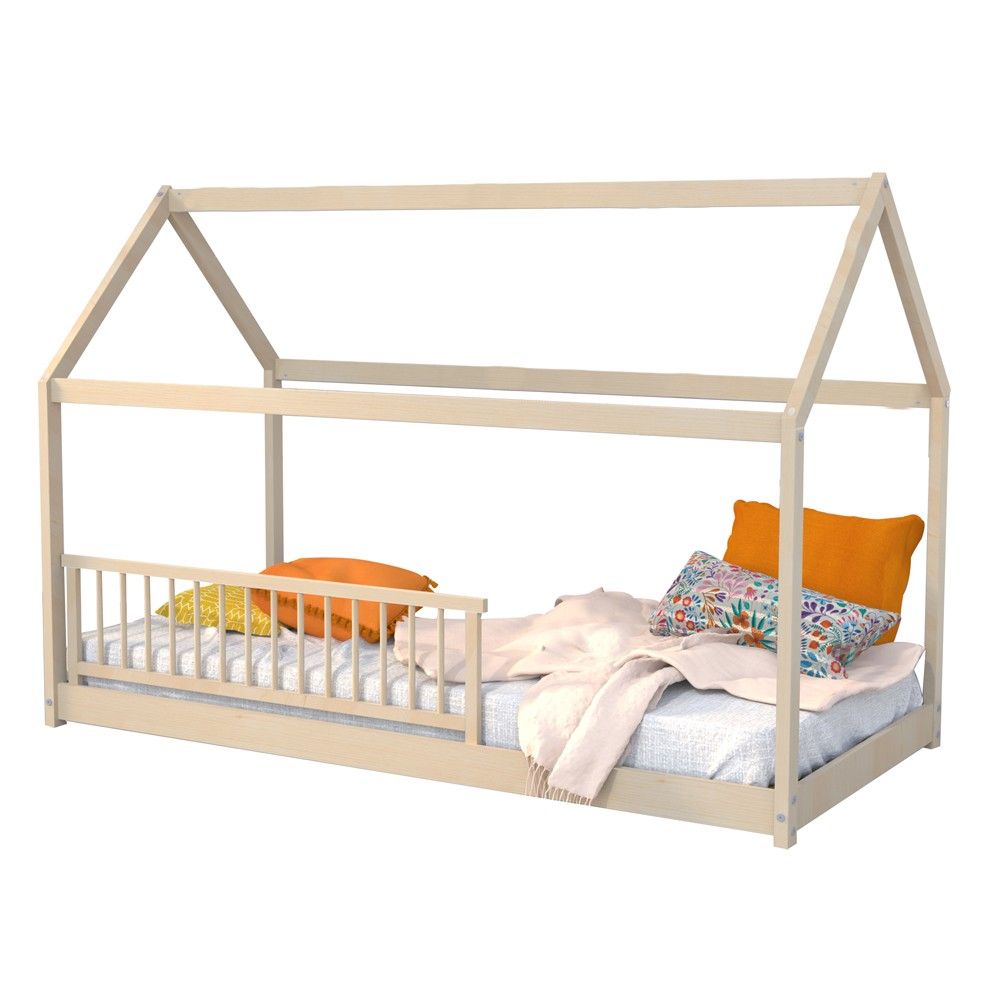 Lit cabane Montessori avec barrière + sommier