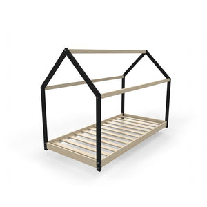 Lit cabane couleur noir et bois avec sommier