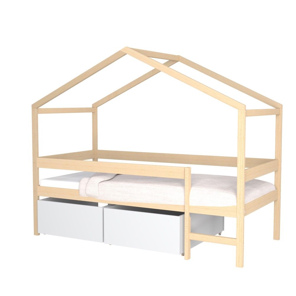 Bed van natuurlijk hout met opberglade