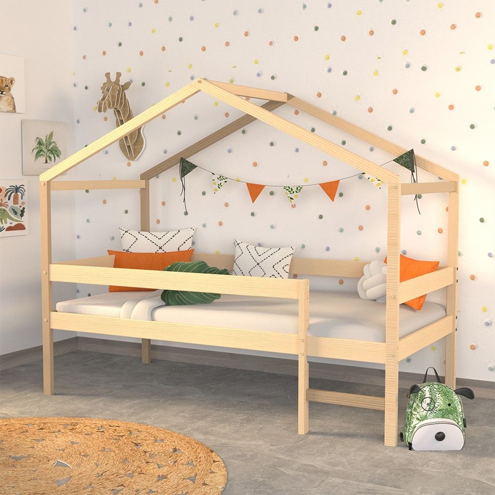 Mika naturel houten kajuitbed met boxspring