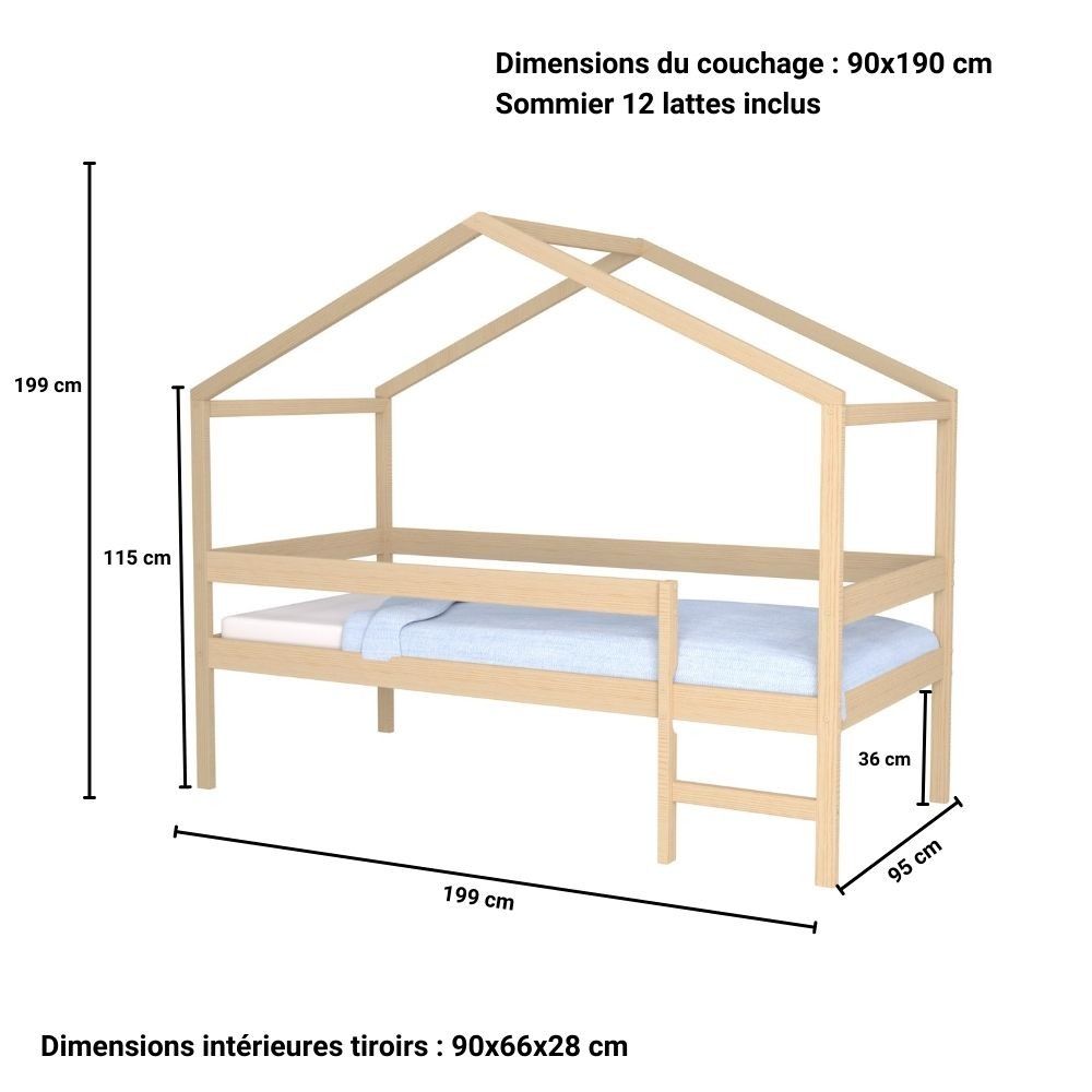Mika naturel houten kajuitbed met boxspring