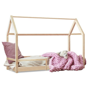 Letto a capanna in legno Montessori con barriera