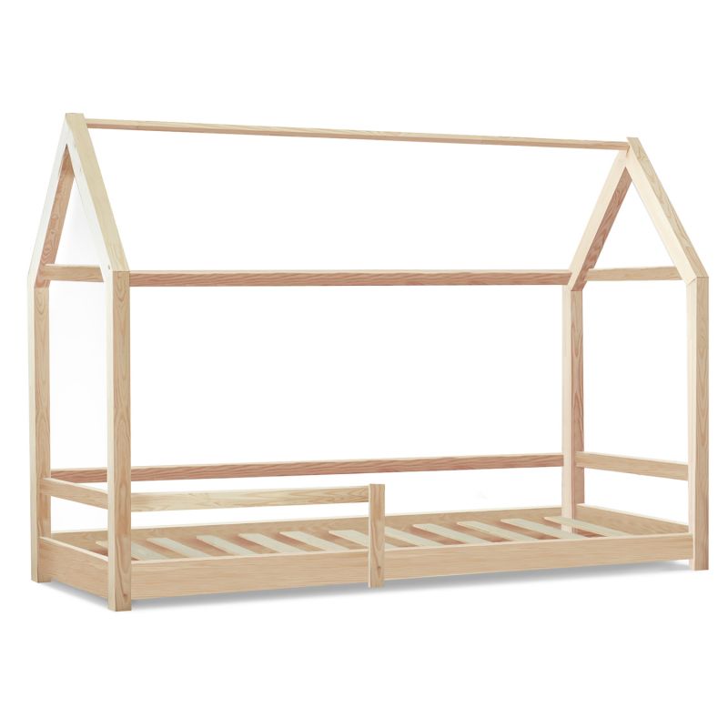 Letto a capanna in legno Montessori con barriera