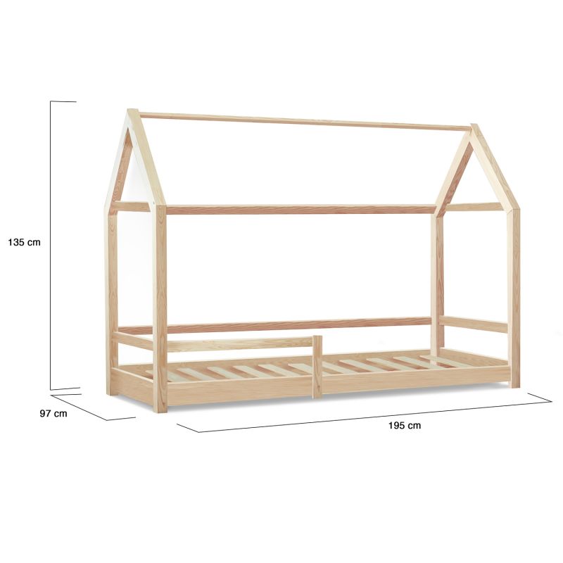 Letto a capanna in legno Montessori con barriera