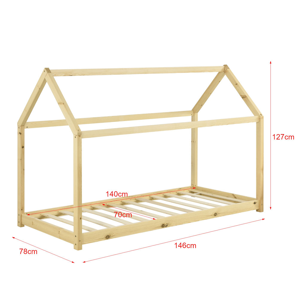 Lit cabane Montessori + matelas - 70x140cm - Bois naturel