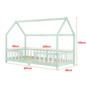 Hutbed met barrière + matras - 90x200cm - Groen &amp; Wit