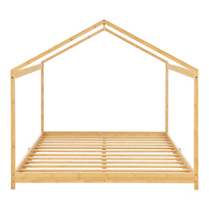 Grand lit cabane double 120x200cm - Bois naturel