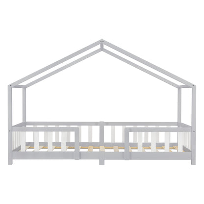 Hutbed met barrière + matras - 90x200cm - Grijs &amp;amp; Wit