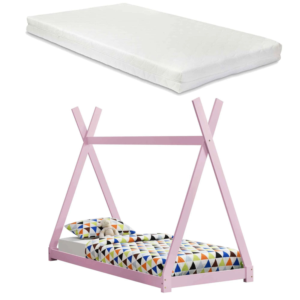 Tipi bed 90x200cm met Montessori matras - Roze
