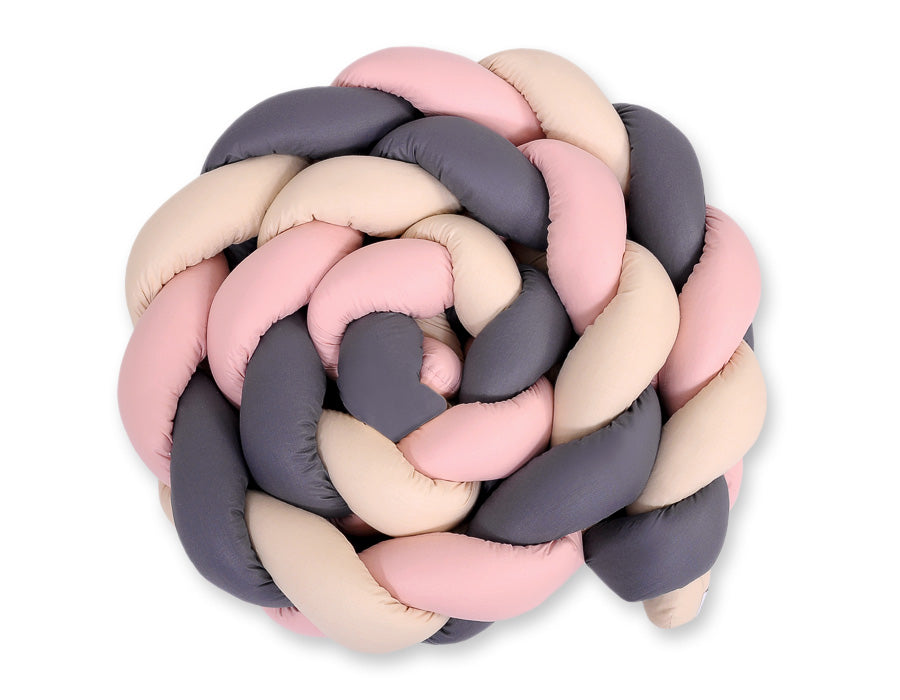 Grande Tresse de lit XXL Beige & Anthracite & Rose pastel