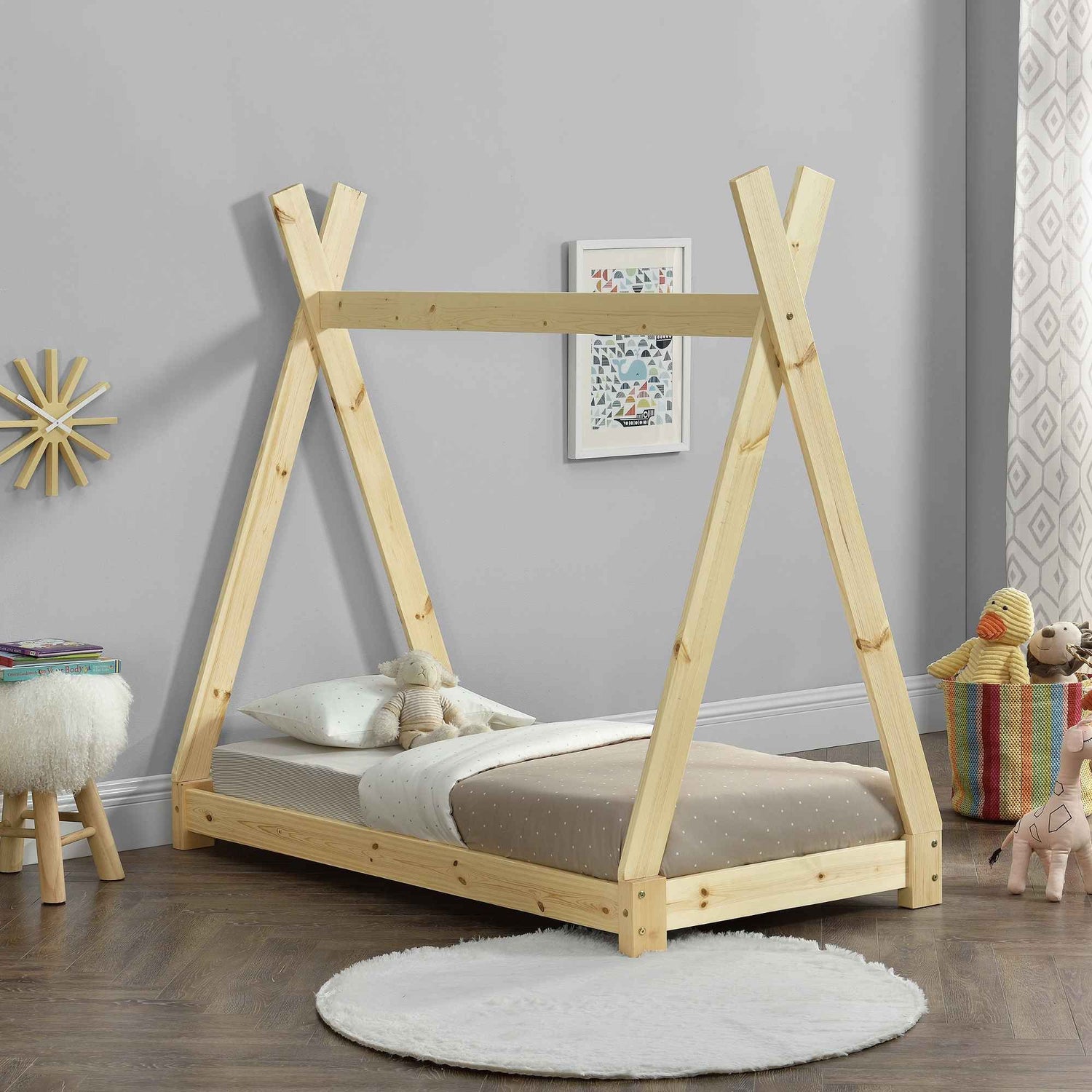 Lit tipi 70x140cm - Montessori - Bois naturel