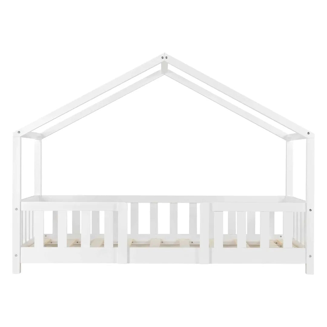 Lit cabane avec barrière - 80x160cm - Blanc