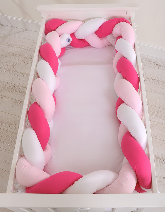Grande Tresse de lit XXL Blanc & Rose foncé & Rose
