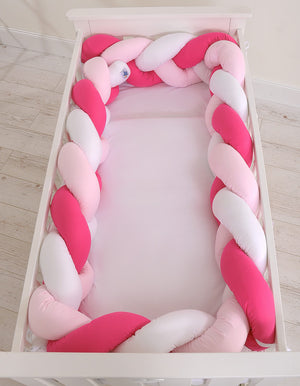 Grande Tresse de lit XXL Blanc & Rose foncé & Rose