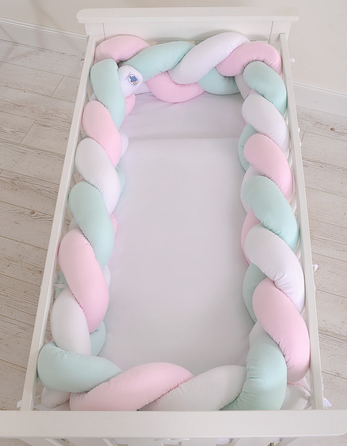 Grande Tresse de lit XXL Blanc & Rose & Menthe