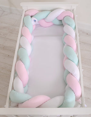 Grande Tresse de lit XXL Blanc & Rose & Menthe