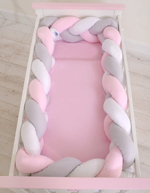 Grande Tresse de lit XXL Blanc & Gris & Rose