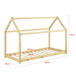 Montessori kajuitbed + matras - 80x160cm - Natuurlijk hout