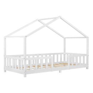 Lit cabane avec barrière - 90x200 cm - Blanc