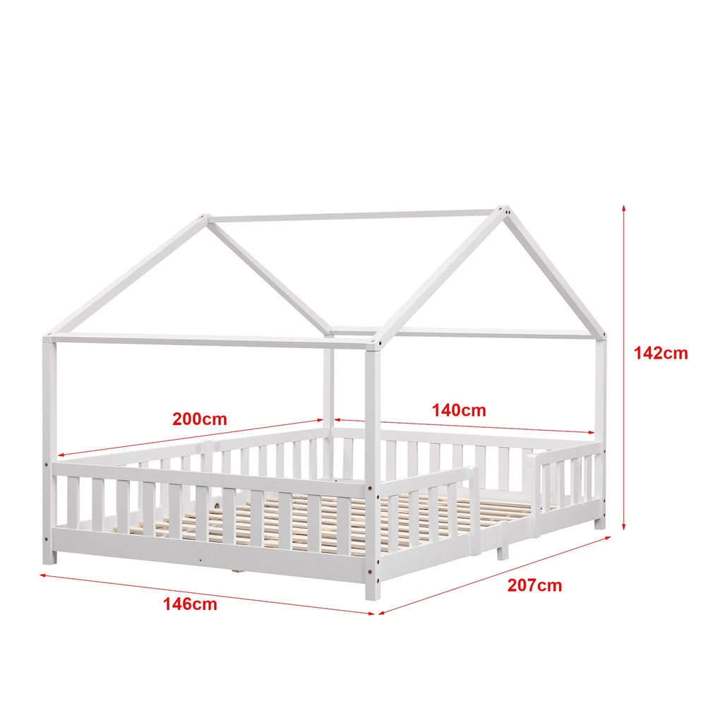 Groot tweepersoons kajuitbed met slagboom - 140x200 cm - Wit