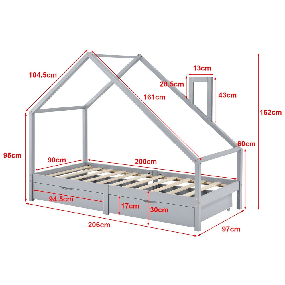 Cabinebed met opberglades en matras 90x200cm - Grijs