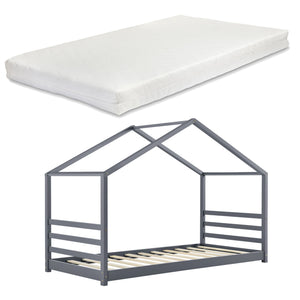 Lit cabane Montessori avec matelas - 90x200cm - Gris