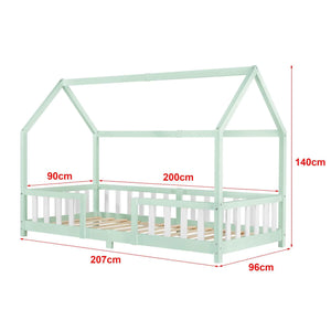 Lit cabane avec barrière - 90x200 cm - Vert menthe