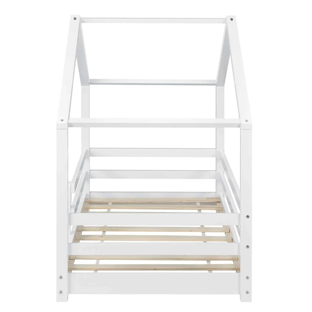 Lit cabane avec barrière 70x140cm - Blanc