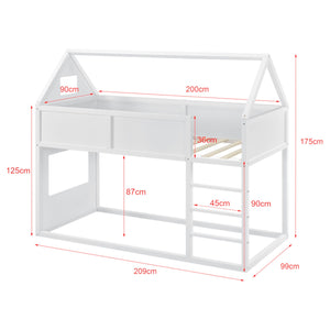 Lit mezzanine enfant avec matelas - 90x200cm - Blanc