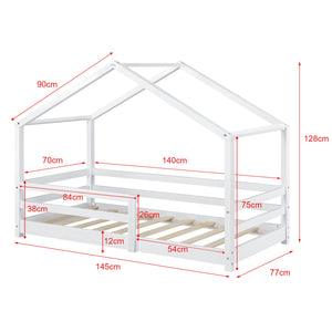 Hutbed met slagboom en matras - 70x140cm - Wit