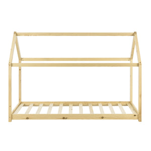 Lit cabane Montessori + matelas - 70x140cm - Bois naturel