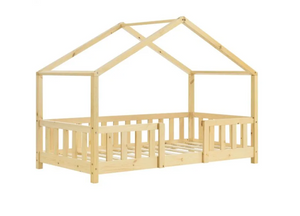 Lit cabane enfant en bois avec barrière 80x160cm