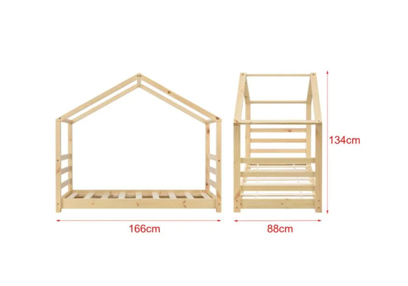 Lit cabane en bois naturel - 80x160cm