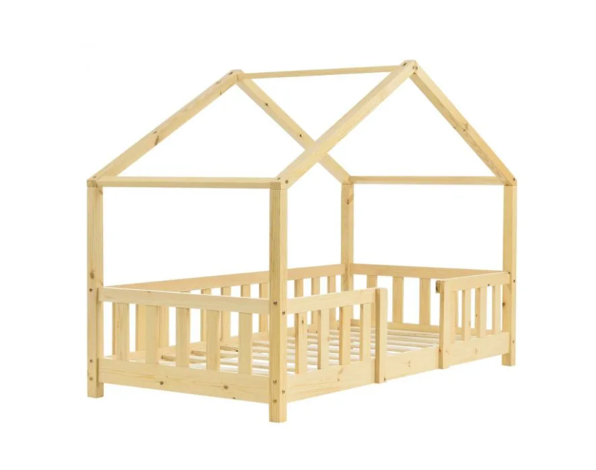 Lit cabane enfant en bois avec barrière 70x140cm