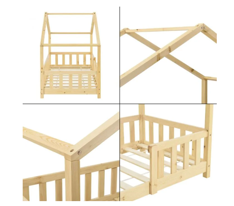 Cabina letto per bambini in legno con barriera 80x160cm