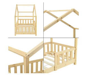Lit cabane enfant en bois avec barrière 70x140cm