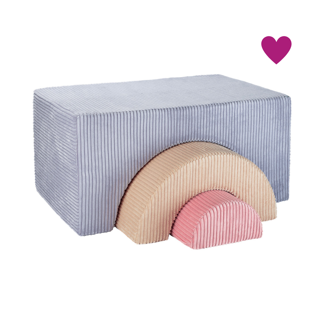 Pouf Montessori arc-en-ciel - Bleu Beige &amp; Rose
