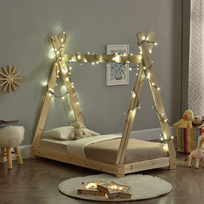 Lit de Tipi pour Enfant Onejda Bois Naturel 140 x 70 cm [en.casa]