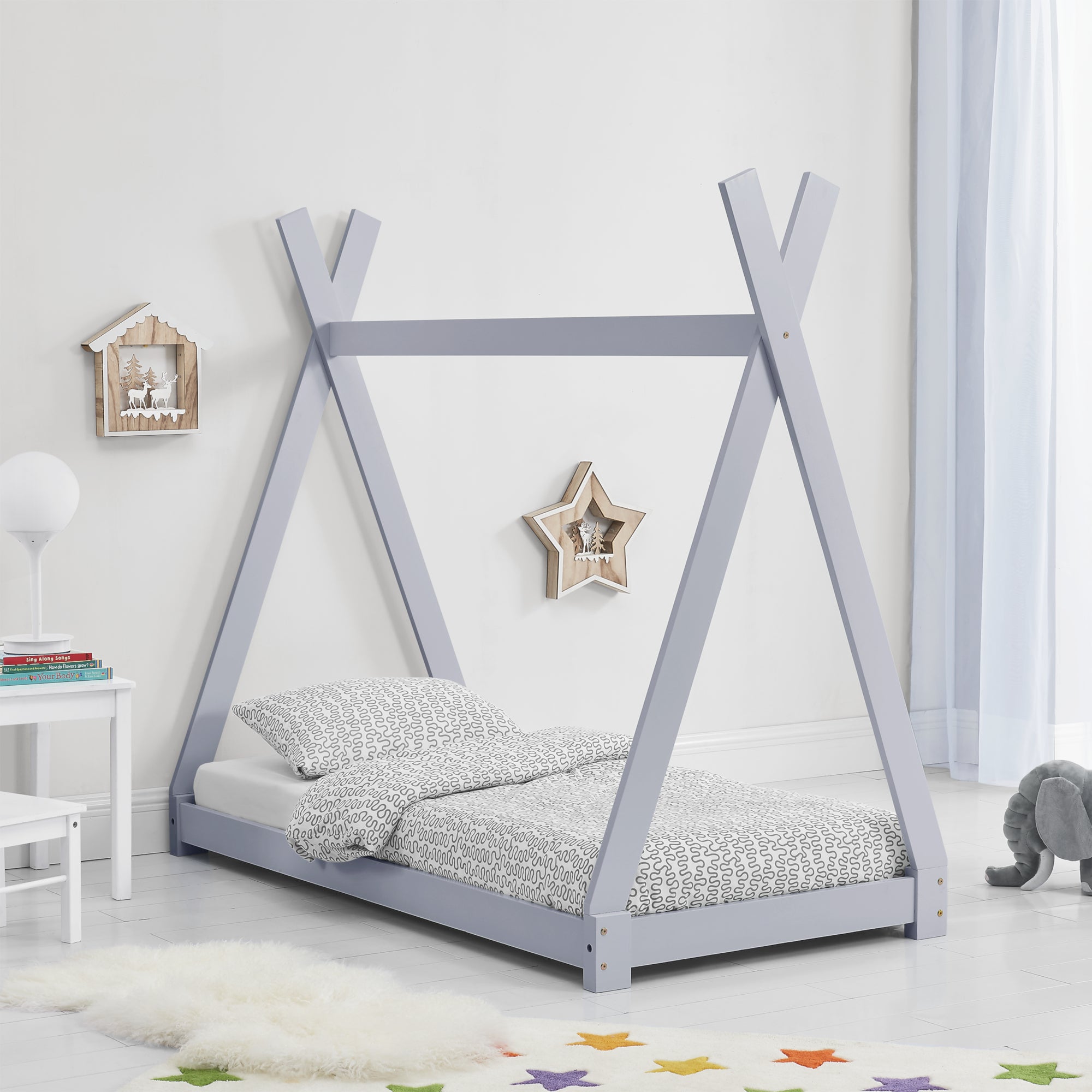 Lit de Tipi pour Enfant Onejda 70 x 140 cm Gris clair [en.casa]