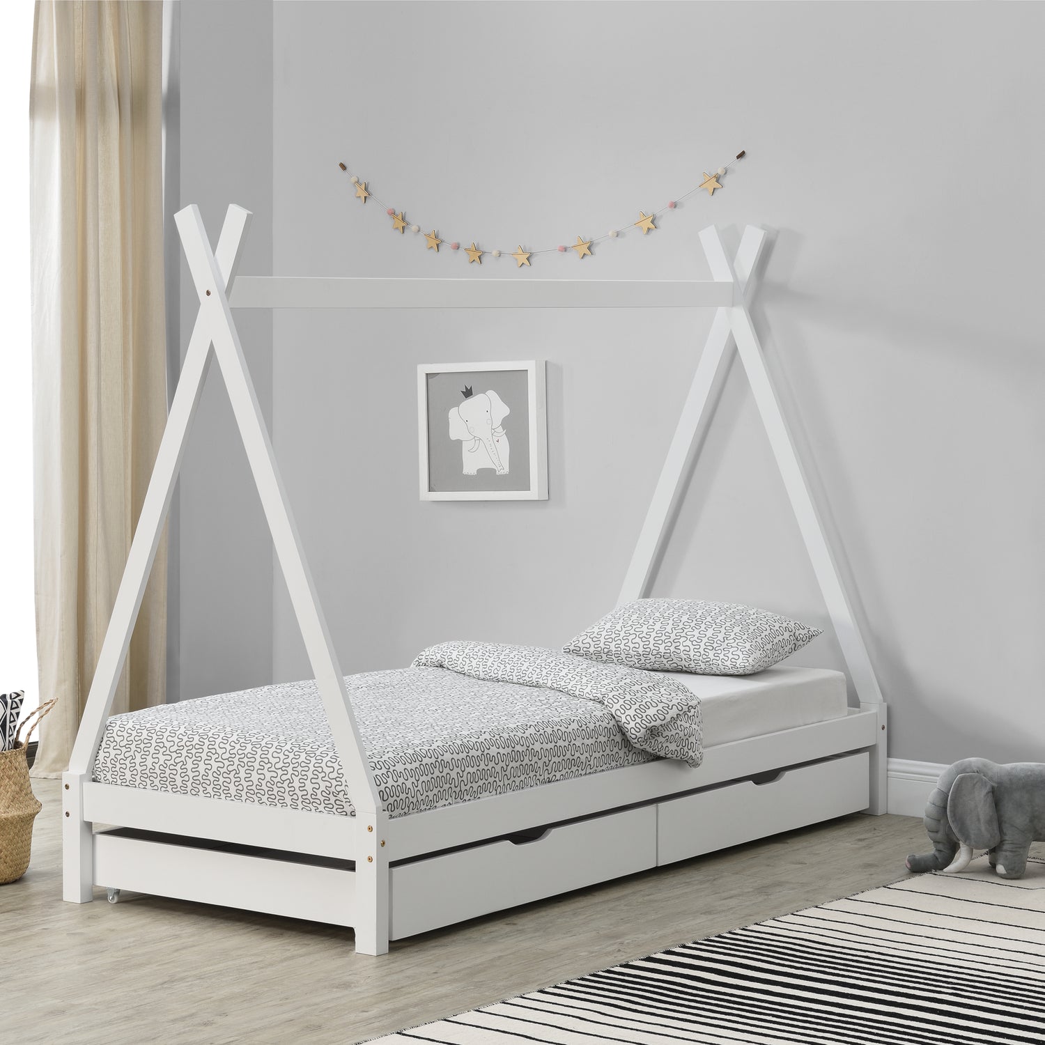 Lit Tipi pour Enfants avec 2 Tiroirs Maine 200 x 90 cm Blanc [en.casa]