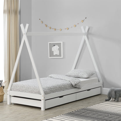 Lit Tipi pour Enfants avec 2 Tiroirs Maine 200 x 90 cm Blanc [en.casa]