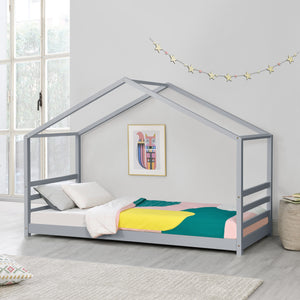 Lit d'enfant Design Maison Vardø Pin 90 x 200 cm Gris Mat Laqué [en.casa]