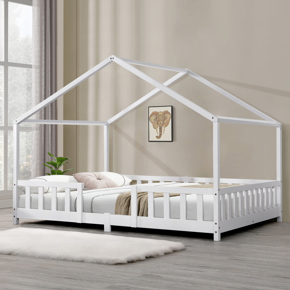 Lit cabane d'enfant 90x200 cm lit double en forme de maison