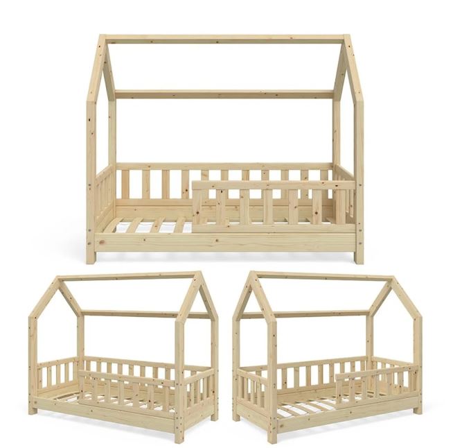 Letto cabina in legno raso terra con barriera