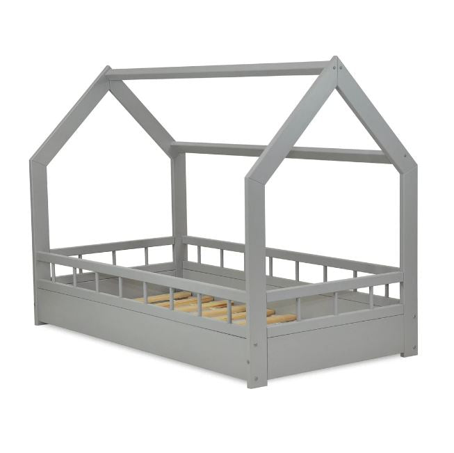 Grijs kajuitbed met uitneembare barrière